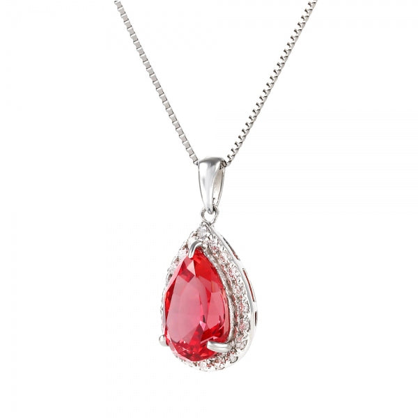 パパラチアサファイア/ダイヤモンド プラチナネックレス(クレサンベール/ペアシェイプ/取り巻き/9月誕生石)《WPDP4102》