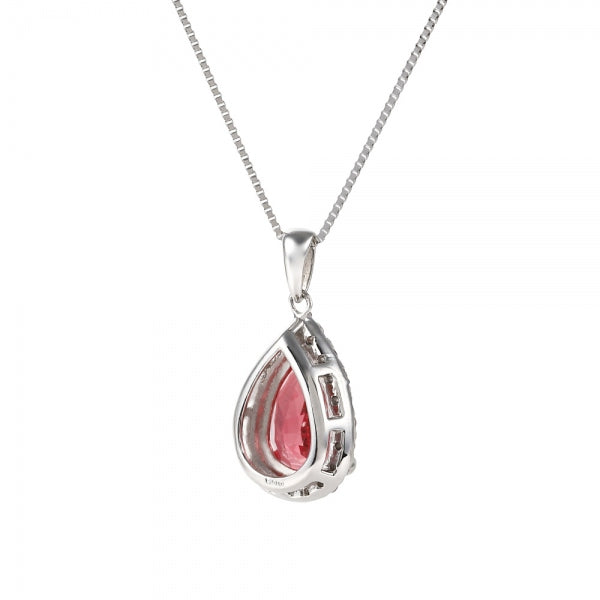 パパラチアサファイア/ダイヤモンド プラチナネックレス(クレサンベール/ペアシェイプ/取り巻き/9月誕生石)《WPDP4102》