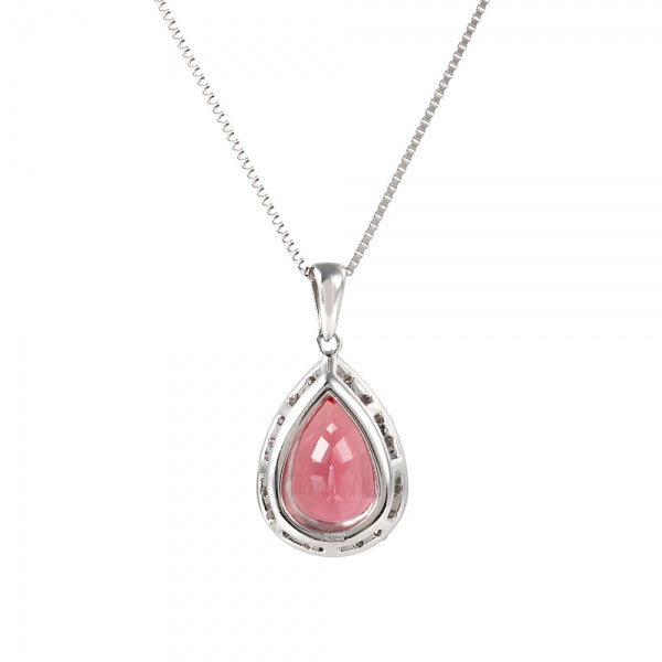 パパラチアサファイア/ダイヤモンド プラチナネックレス(クレサンベール/ペアシェイプ/取り巻き/9月誕生石)《WPDP4102》