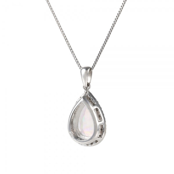 ウォーターオパール/ダイヤモンド プラチナネックレス(クレサンベール/ペアシェイプ/取り巻き/10月誕生石)《WPDW4102》