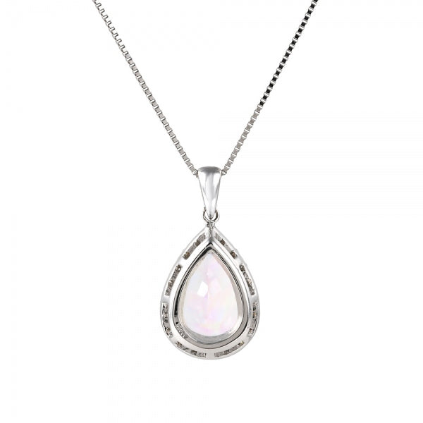 ウォーターオパール/ダイヤモンド プラチナネックレス(クレサンベール/ペアシェイプ/取り巻き/10月誕生石)《WPDW4102》