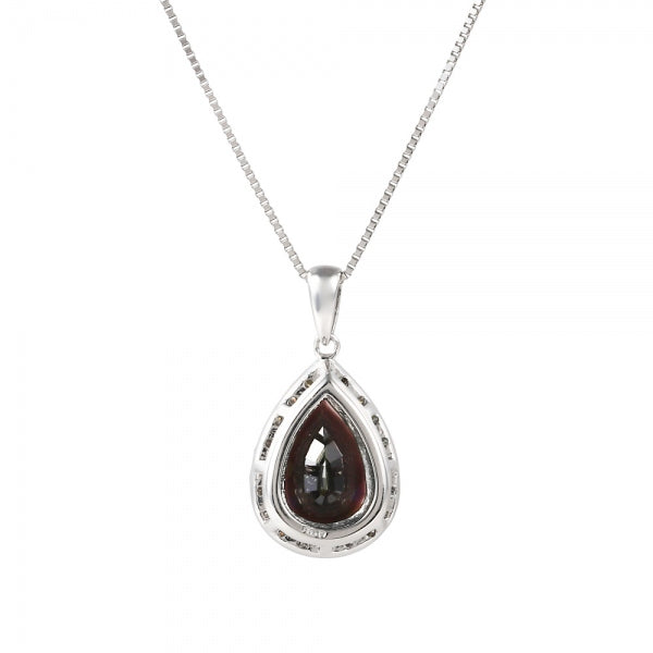 ブラックオパール/ダイヤモンド プラチナネックレス(クレサンベール/ペアシェイプ/取り巻き/10月誕生石)《WPDB4102》