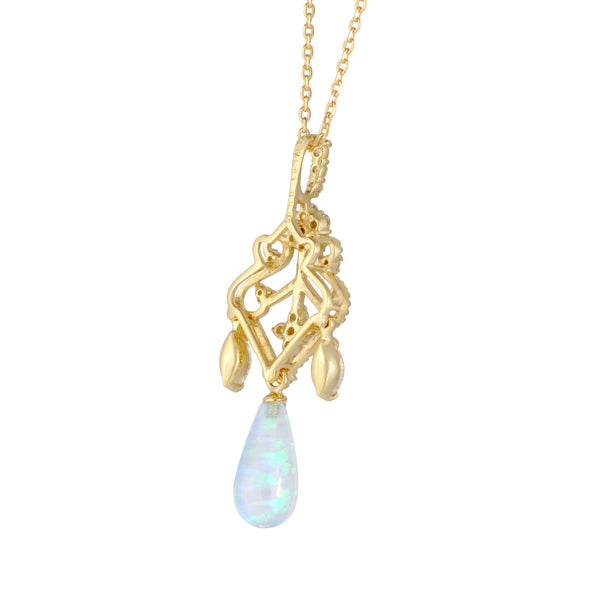 ウォーターオパール/ダイヤモンド K18ネックレス(クレサンベール/ティアドロップ/10月誕生石)《WPDW3204》