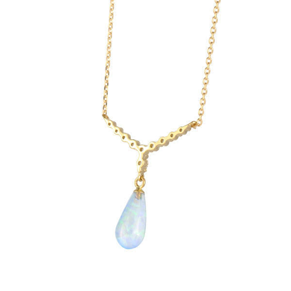 ウォーターオパール/ダイヤモンド K18ネックレス(クレサンベール/ティアドロップ/10月誕生石)《WPDW3203》