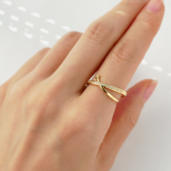 ダイヤモンド K18リング(計0.12カラット/インデックス/レール風/4月誕生石)《WRGD3553》