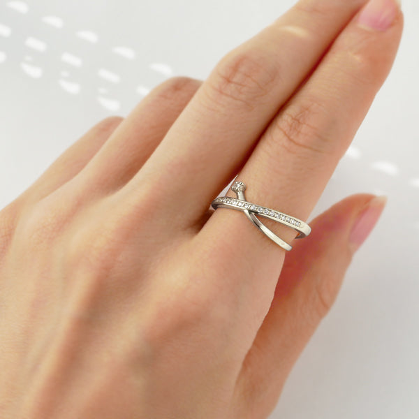 ダイヤモンド PTリング(計0.12カラット/インデックス/レール風/4月誕生石)