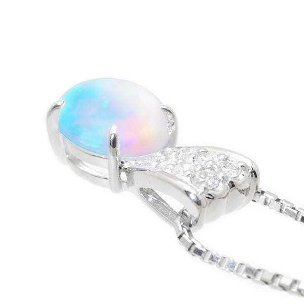 ウォーターオパール/ダイヤモンド プラチナネックレス(クレサンベール/カボションカット/10月誕生石)《BPDW7496》