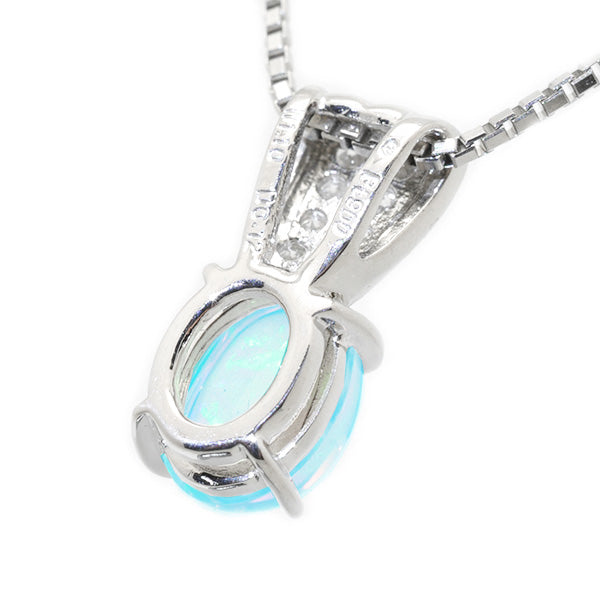 ウォーターオパール/ダイヤモンド プラチナネックレス(クレサンベール/カボションカット/10月誕生石)《BPDW7496》