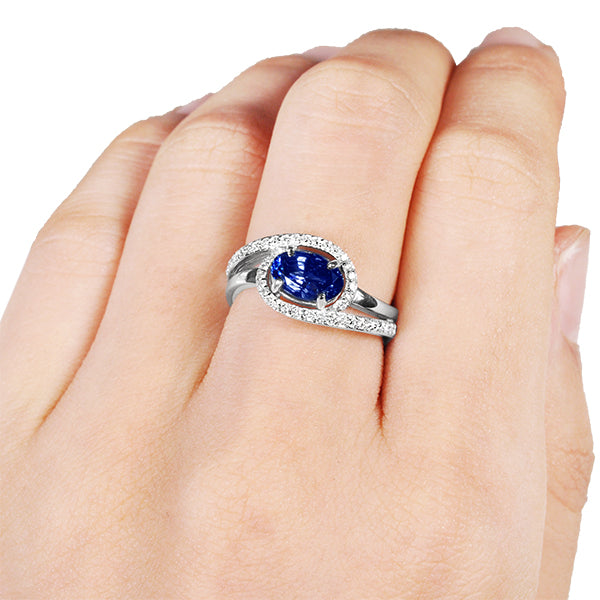 ブルーサファイア/ダイヤモンド プラチナリング(クレサンベール/1カラットUP/オーバル/9月誕生石)《WRGS1002》