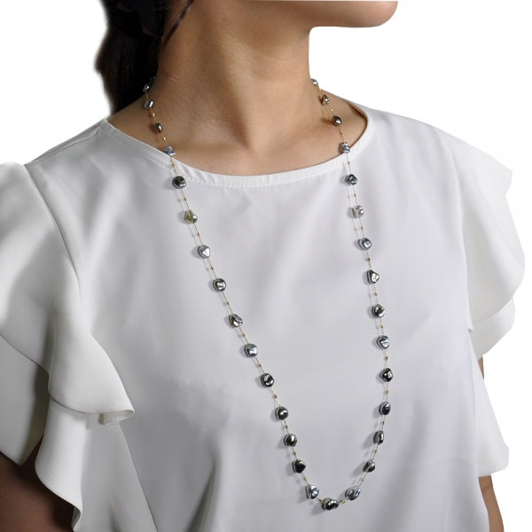 パール K14ネックレス(黒蝶真珠 /7.0mmUP/ケシパール/6月誕生石)《JNKQ1203》