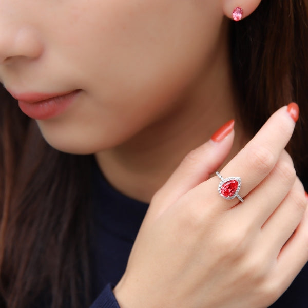 パパラチアサファイア/ダイヤモンド プラチナリング(クレサンベール/ペアシェイプ/取り巻き/9月誕生石)《WRGP4102》