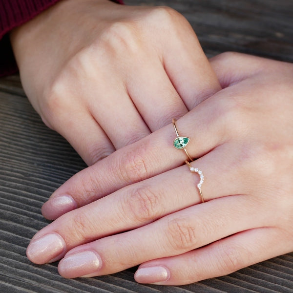 グリーンクリソベリル/キュービックジルコニア K10リング(クレサンベール/ペアシェイプ/モンプレジール/3Way)《WRGV3979》