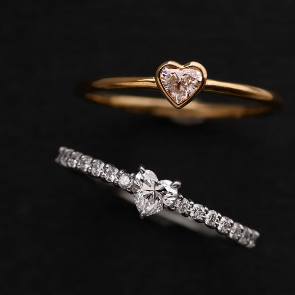 ダイヤモンド K18リング(0.1カラット/HカラーUP/VS2UP/ハート/一粒/フクリン/4月誕生石)《WRGD3166》