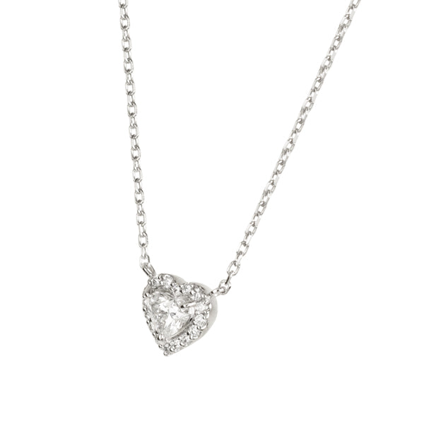 ダイヤモンド プラチナネックレス(0.2カラット/FカラーUP/SI2UP/ハート/一粒/取り巻き/4月誕生石)《WPDD3169》