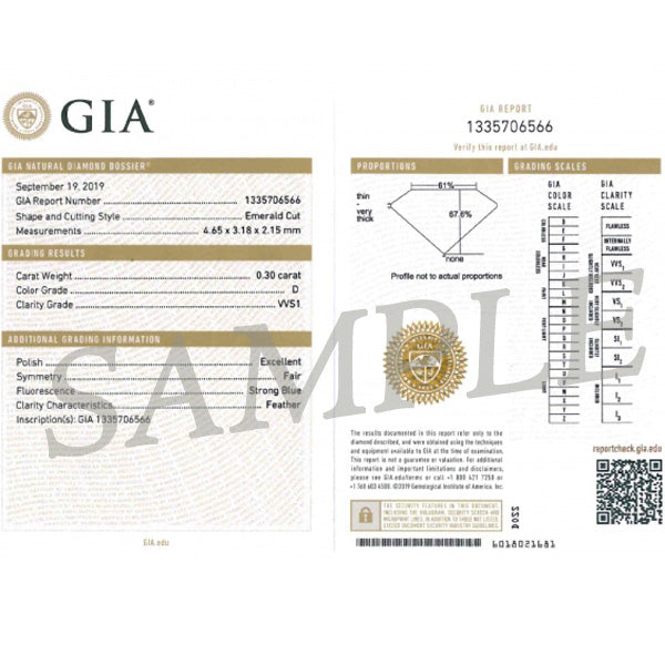 ダイヤモンド K18リング(0.3カラット/Dカラー/VVS1/エメラルドカット/一粒/取り巻き/4月誕生石/GIAグレーディングレポート付き)《WRGD3752》