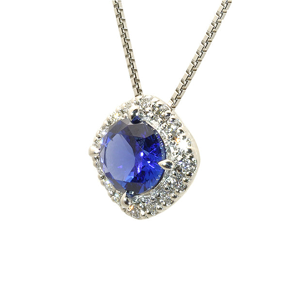 ブルーサファイア/ダイヤモンド PTネックレス(クレサンベール/1カラットUP/9月誕生石)