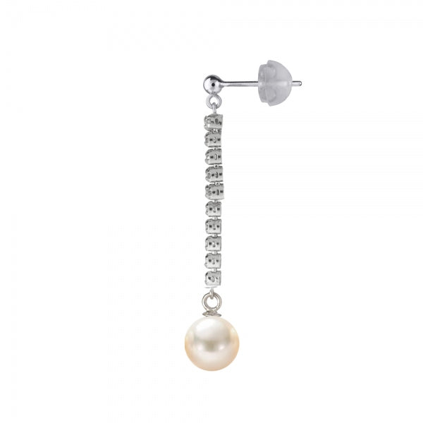 パール/ダイヤモンド プラチナピアス(計0.6カラット/アコヤ真珠/7.0mmUP/テニス/4月誕生石)《WEPQ3470》