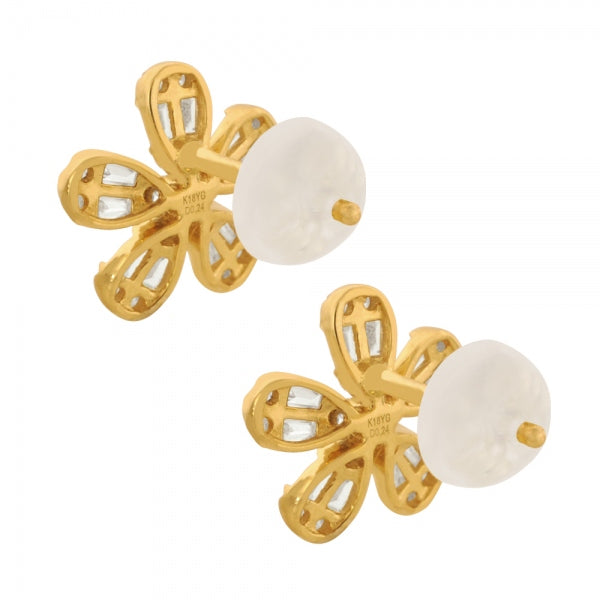 ダイヤモンド K18ピアス(計0.48カラット/テーパーバケット/スタッド/フラワーモチーフ/4月誕生石)《WEPD3920》