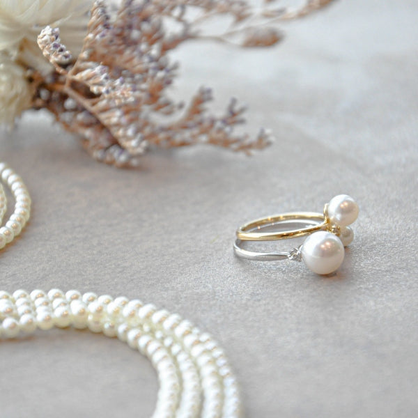 パール/ダイヤモンド K18リング(アコヤ真珠/ベビーパール/5.5mm~6.0mm/3.5mm~4.0mm/6月誕生石)《WRGQ3083》