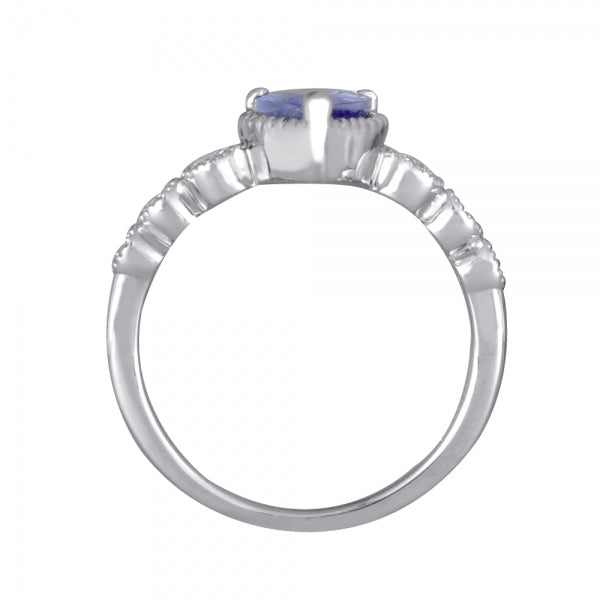 タンザナイト/ダイヤモンド PTリング(ペアシェイプ/ミル打ち/12月誕生石)《WRGN3343》