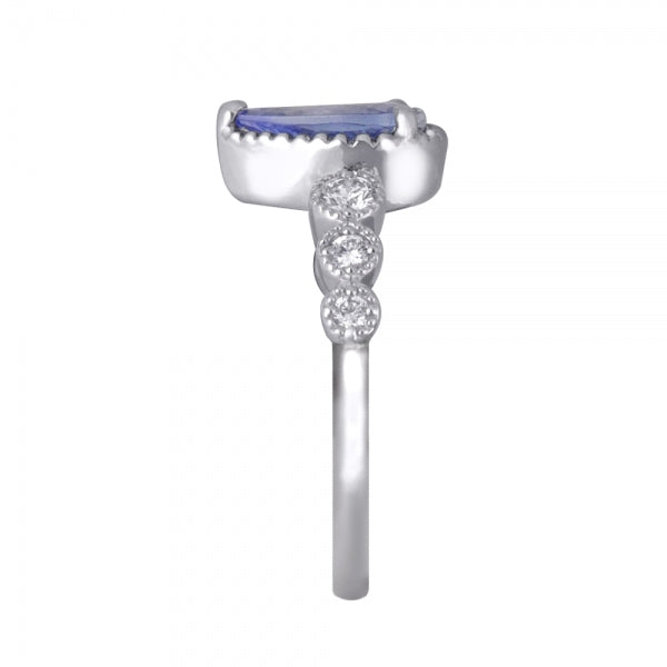 タンザナイト/ダイヤモンド PTリング(ペアシェイプ/ミル打ち/12月誕生石)《WRGN3343》