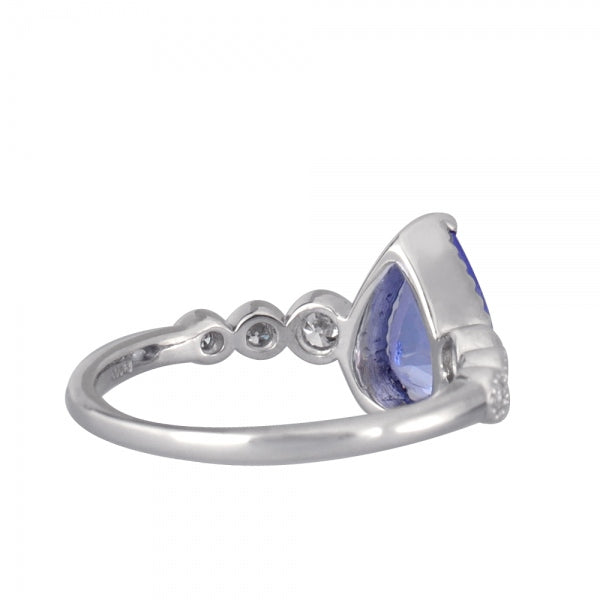 タンザナイト/ダイヤモンド PTリング(ペアシェイプ/ミル打ち/12月誕生石)《WRGN3343》