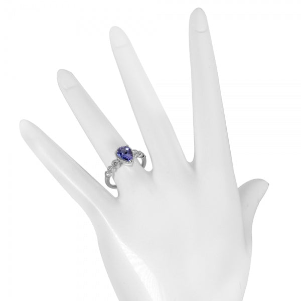 タンザナイト/ダイヤモンド PTリング(ペアシェイプ/ミル打ち/12月誕生石)《WRGN3343》