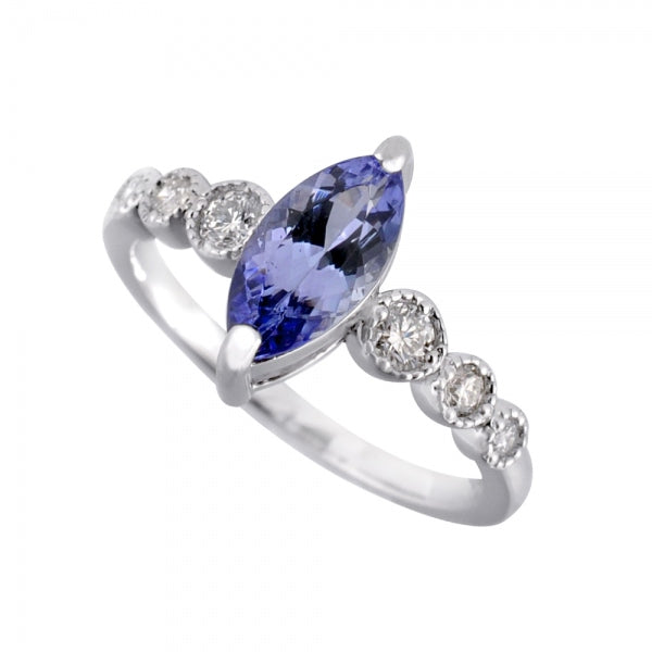 タンザナイト/ダイヤモンド PTリング(マーキス/ミル打ち/12月誕生石)《WRGN3338》