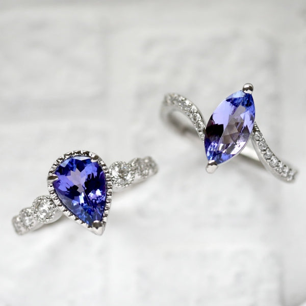 タンザナイト/ダイヤモンド PTリング(ペアシェイプ/ミル打ち/12月誕生石)《WRGN3343》