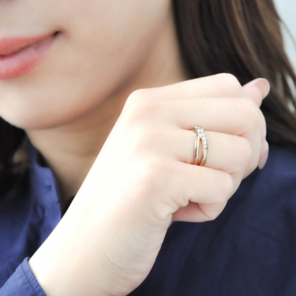 ダイヤモンド K18リング(計0.3カラット/クロスモチーフ/4月誕生石)《BRGD3039W》