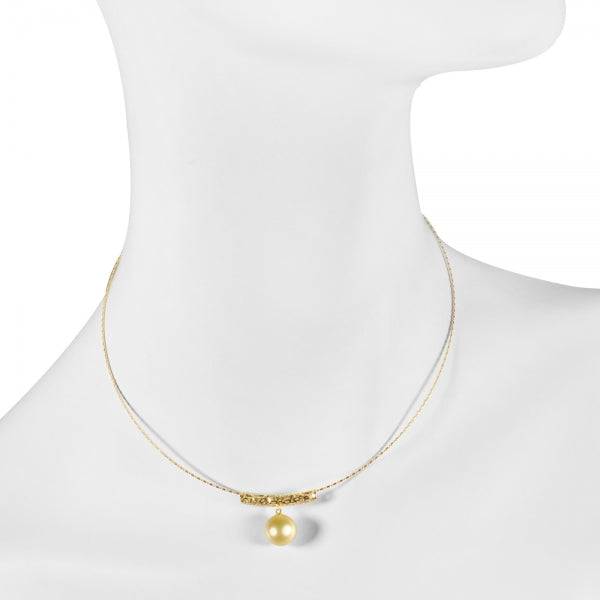 パール K18ネックレス(白蝶真珠/オーロラ茶金/ゴールド系/10.0mmUP/6月誕生石/真珠鑑別鑑定書付き)《JNKQ1238》