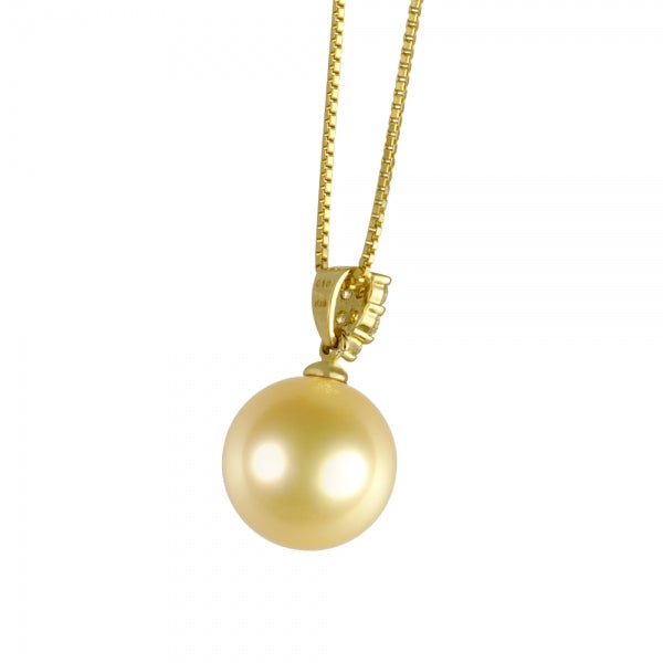 パール/ダイヤモンド K18ネックレス(白蝶真珠/オーロラ茶金/ゴールド系/10.0mmUP/6月誕生石/真珠鑑別鑑定書付き)《JPDQ1237》