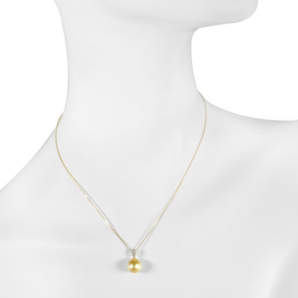 パール/ダイヤモンド K18ネックレス(白蝶真珠/オーロラ茶金/ゴールド系/10.0mmUP/6月誕生石/真珠鑑別鑑定書付き)《JPDQ1237》