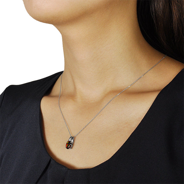 ブラックオパール/ダイヤモンド K18ネックレス(クレサンベール/オーバル/10月誕生石)《BPDB9154》