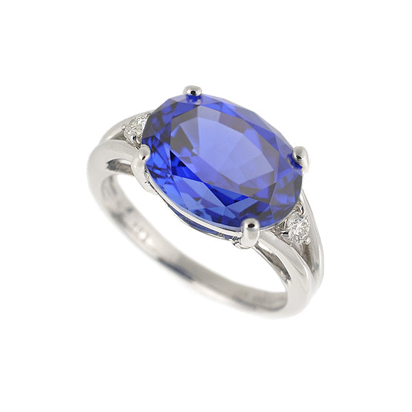 ブルーサファイア/ダイヤモンド PTリング(クレサンベール/オーバル/9月  