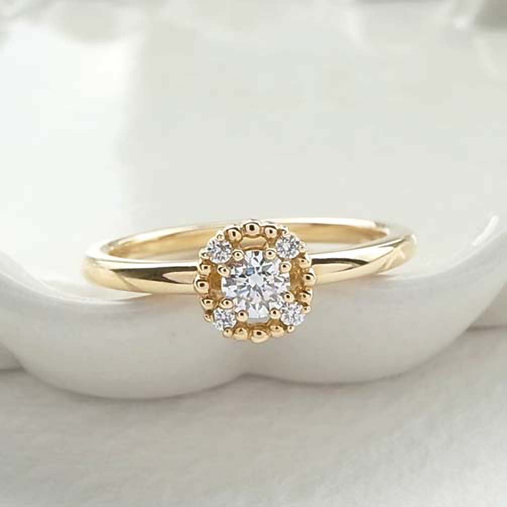 ダイヤモンド K18リング(イエローゴールド/4月誕生石/鑑別書付)《14DB0802》