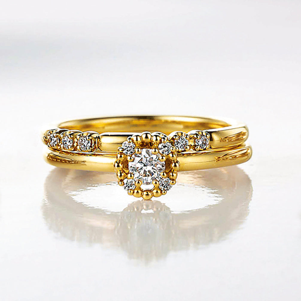 ダイヤモンド K18リング(イエローゴールド/4月誕生石/鑑別書付)《14DB0802》