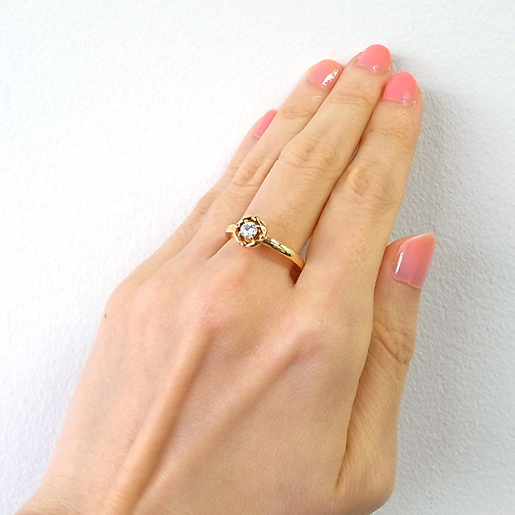 ダイヤモンド K18リング(イエローゴールド/4月誕生石/鑑別書付き)《14DB0817》