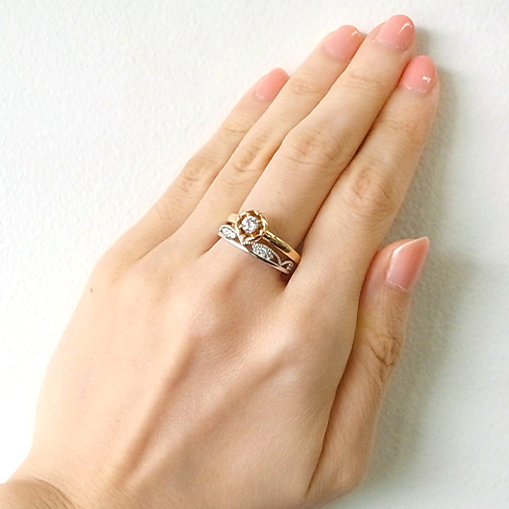 ダイヤモンド K18リング(イエローゴールド/4月誕生石/鑑別書付き)《14DB0817》