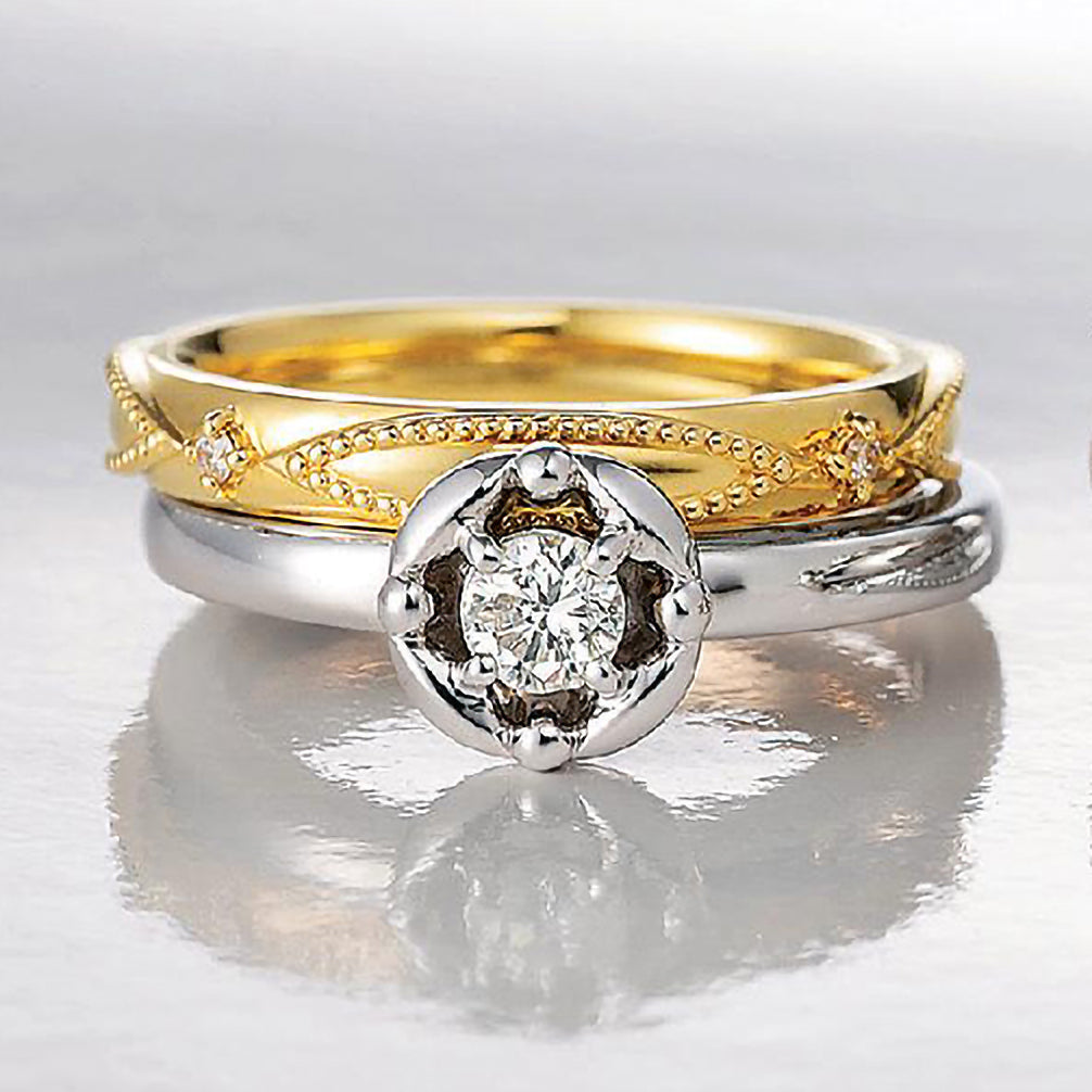 ダイヤモンド K18リング(イエローゴールド/4月誕生石/鑑別書付)《14DB0823》