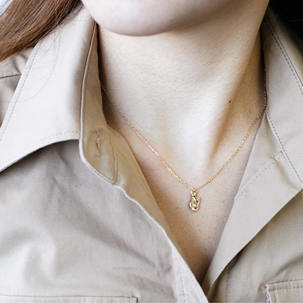 トルマリン K18ネックレス(ネコモチーフ/10月誕生石)《15T10345》