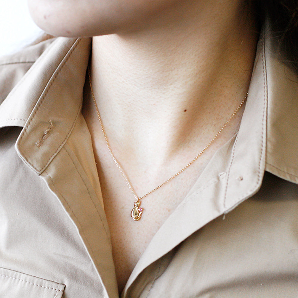 トルマリン K18ネックレス(ネコモチーフ/10月誕生石)《15T10345》