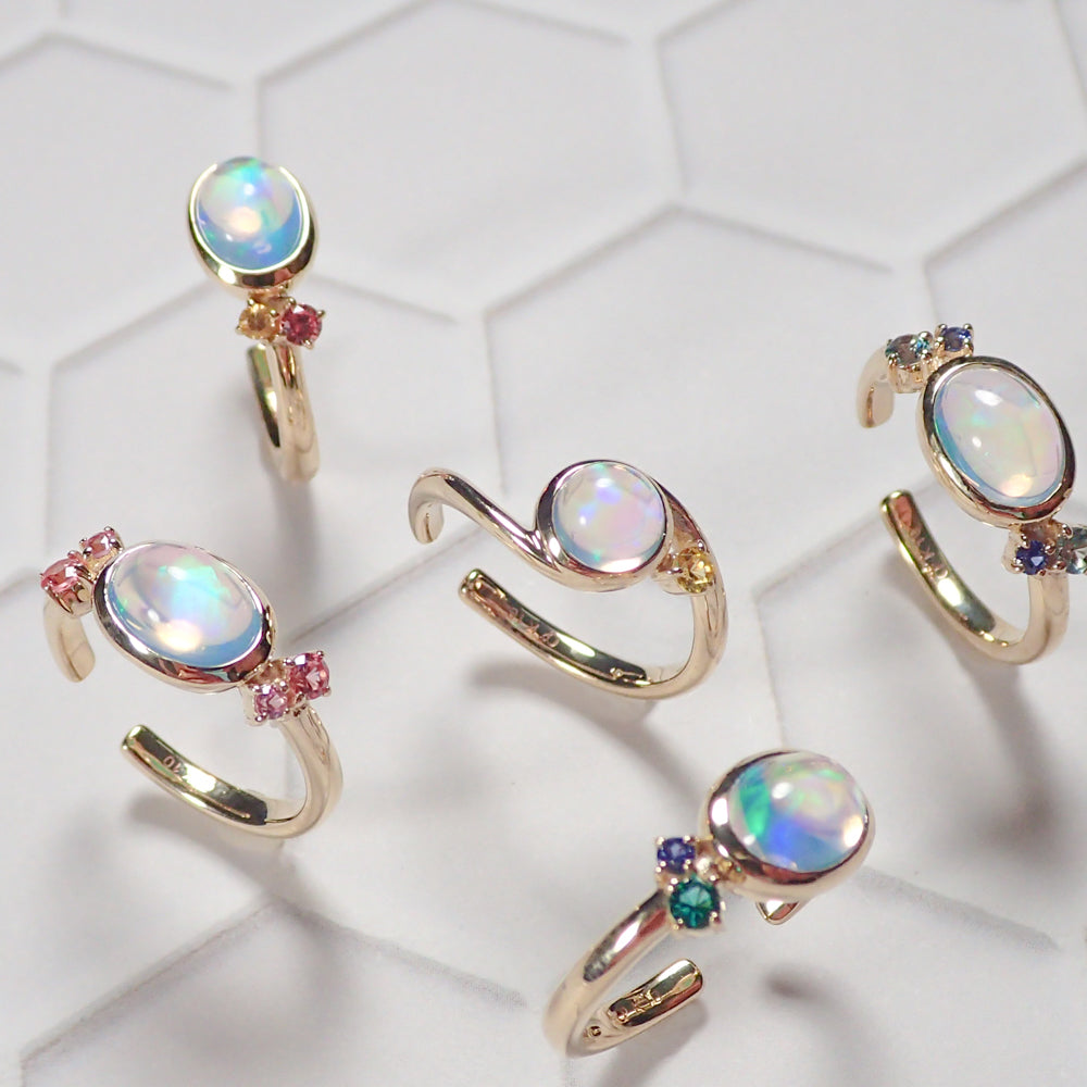 ウォーターオパール/ K10カフリング(クレサンベール/モンプレジール/両サイドメレピンク系)《WESW4148》