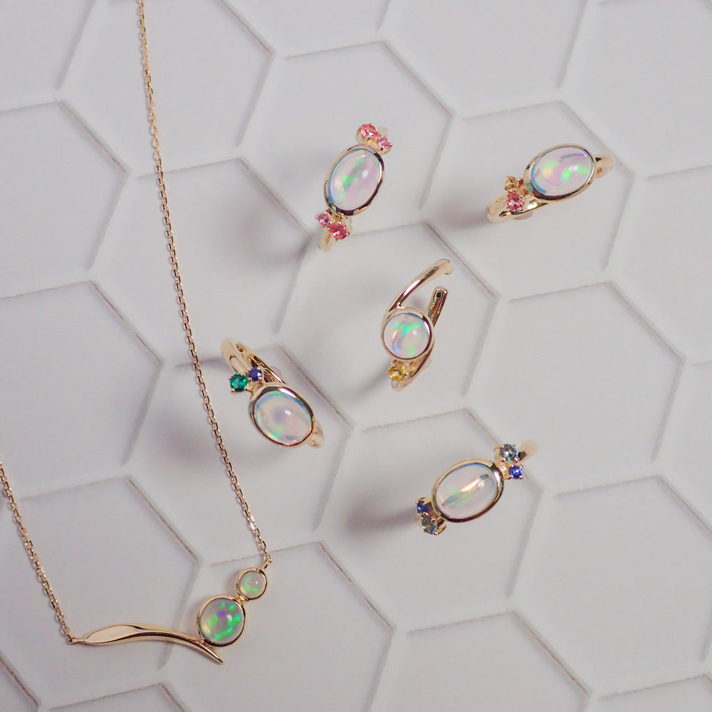 ウォーターオパール/ K10カフリング(クレサンベール/モンプレジール/片サイドメレオレンジ系)《WESW4146》