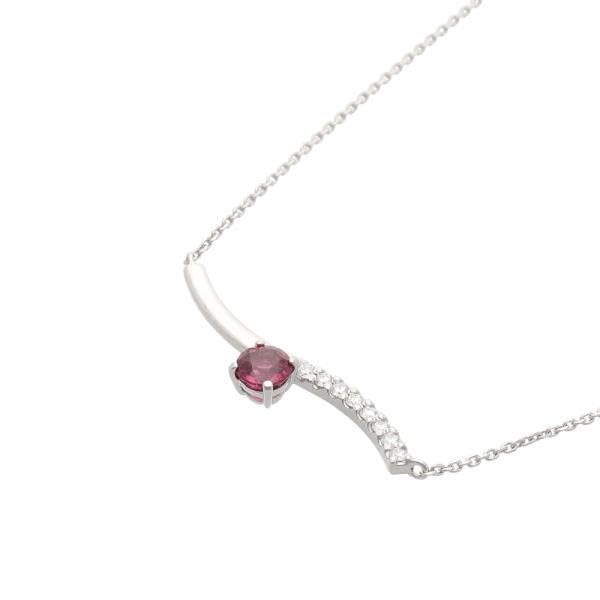 レッドスピネル/ダイヤモンド プラチナネックレス(両吊り/ウェーブ/8月誕生石)《WPDN4154》
