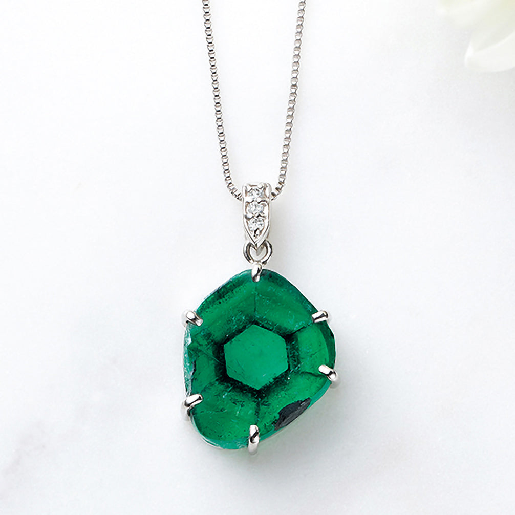 【限定1点】トラピッチェエメラルド/ダイヤモンド PTネックレス(4.48カラット/5月誕生石/鑑別書付き)