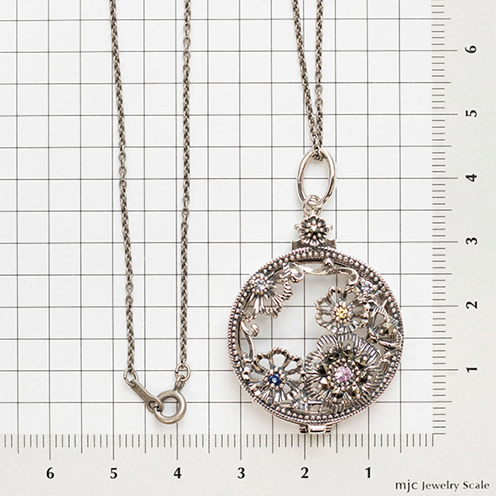 サファイア/ホワイトトパーズ シルバーネックレス(ルーペ付き/70cm/ロング/9月誕生石)《23T10244》