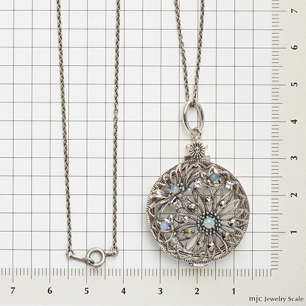 オパール/パール シルバーネックレス(ルーペ付き/ロング/70cm/10月誕生石)《23T10262》