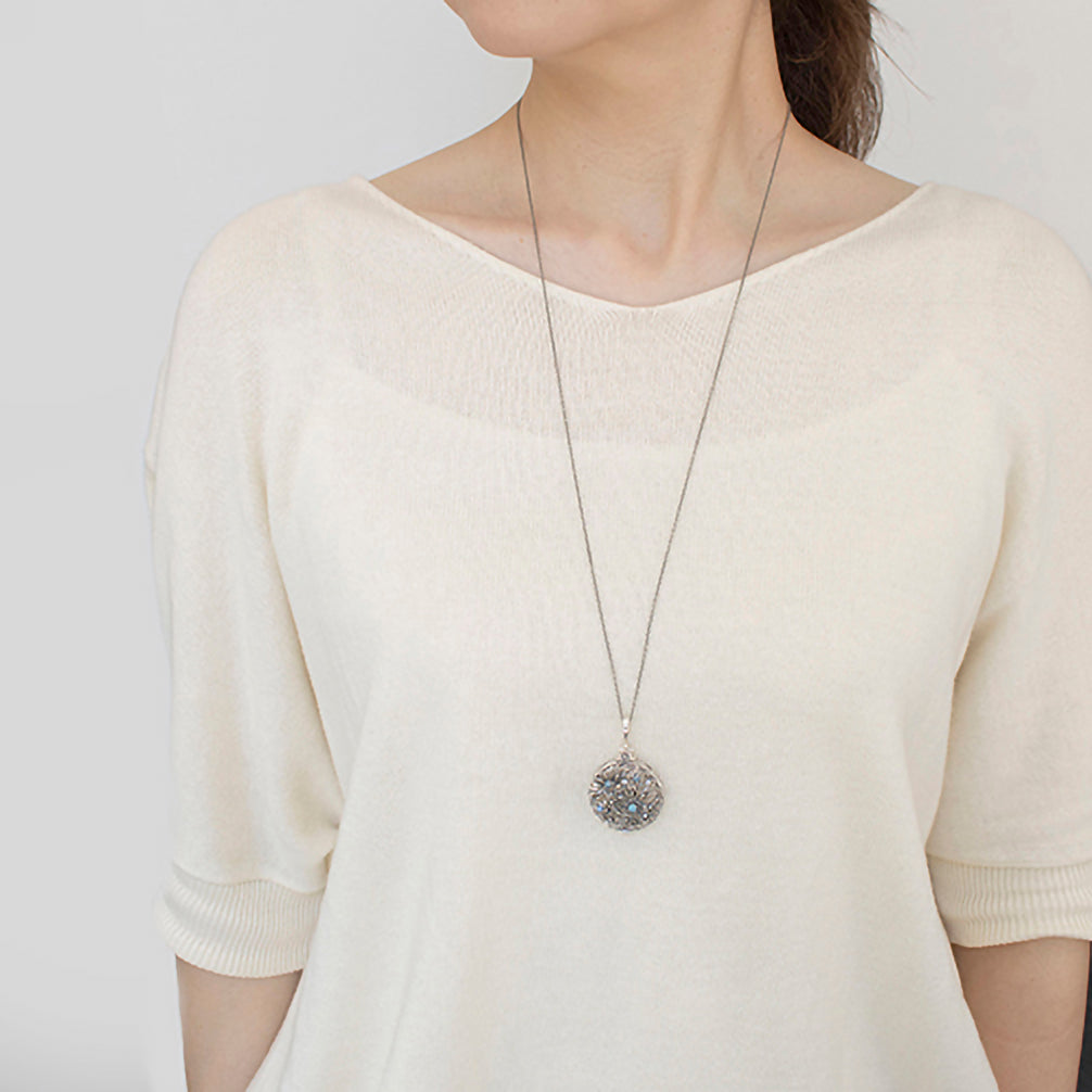 オパール/パール シルバーネックレス(ルーペ付き/ロング/70cm/10月誕生石)《23T10262》