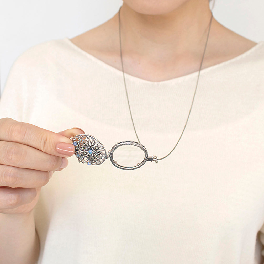 オパール/パール シルバーネックレス(ルーペ付き/ロング/70cm/10月誕生石)《23T10262》